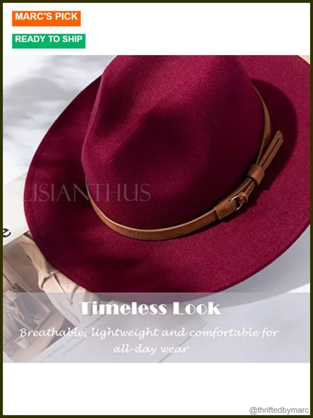Vintage Wide Brim Fedora Hat with Belt Buckle Adjustable Strap